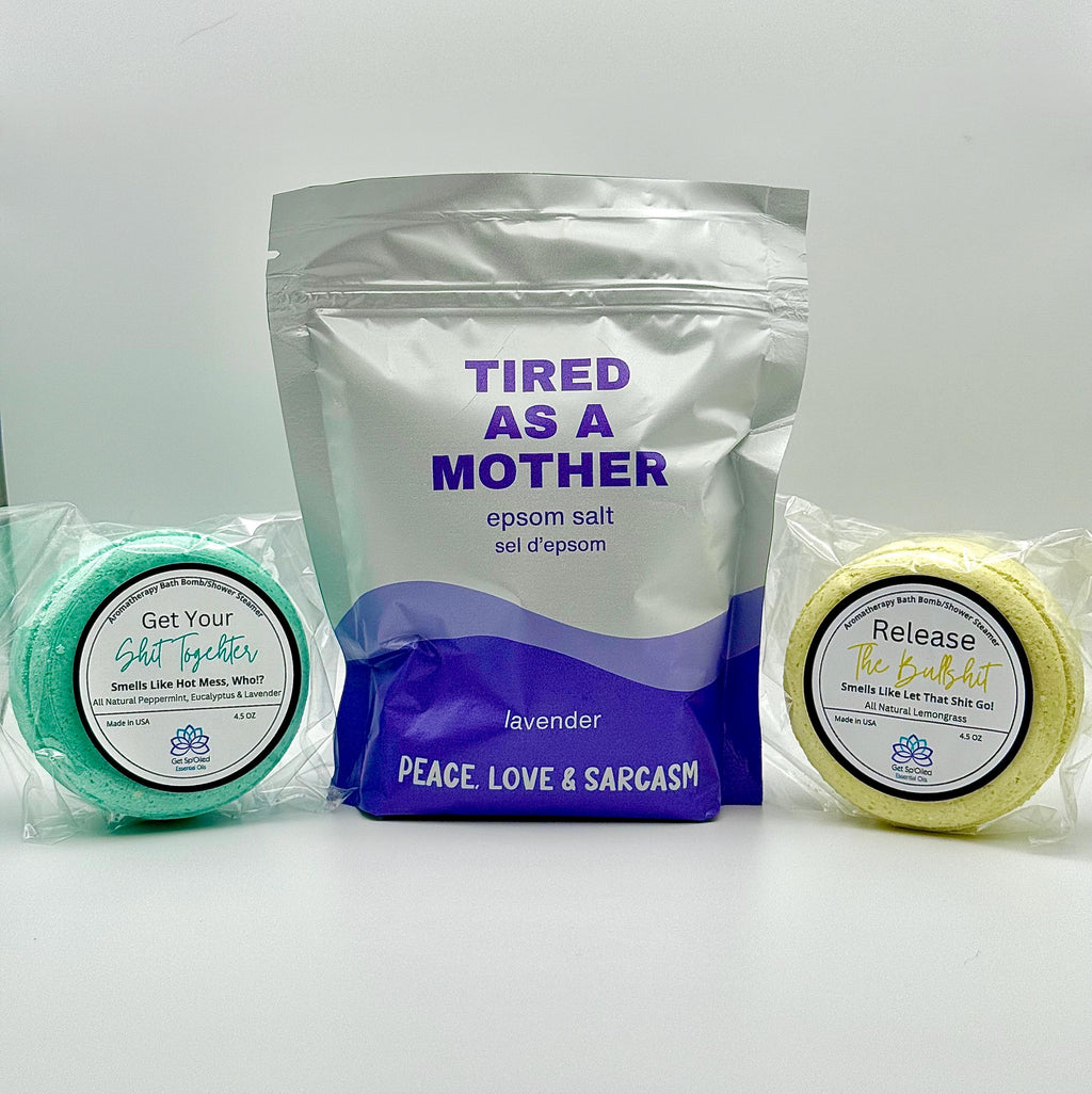 Tired as a Mother Epsom Salt Soak and Bath Bomb/Shower Steamer Gift Set