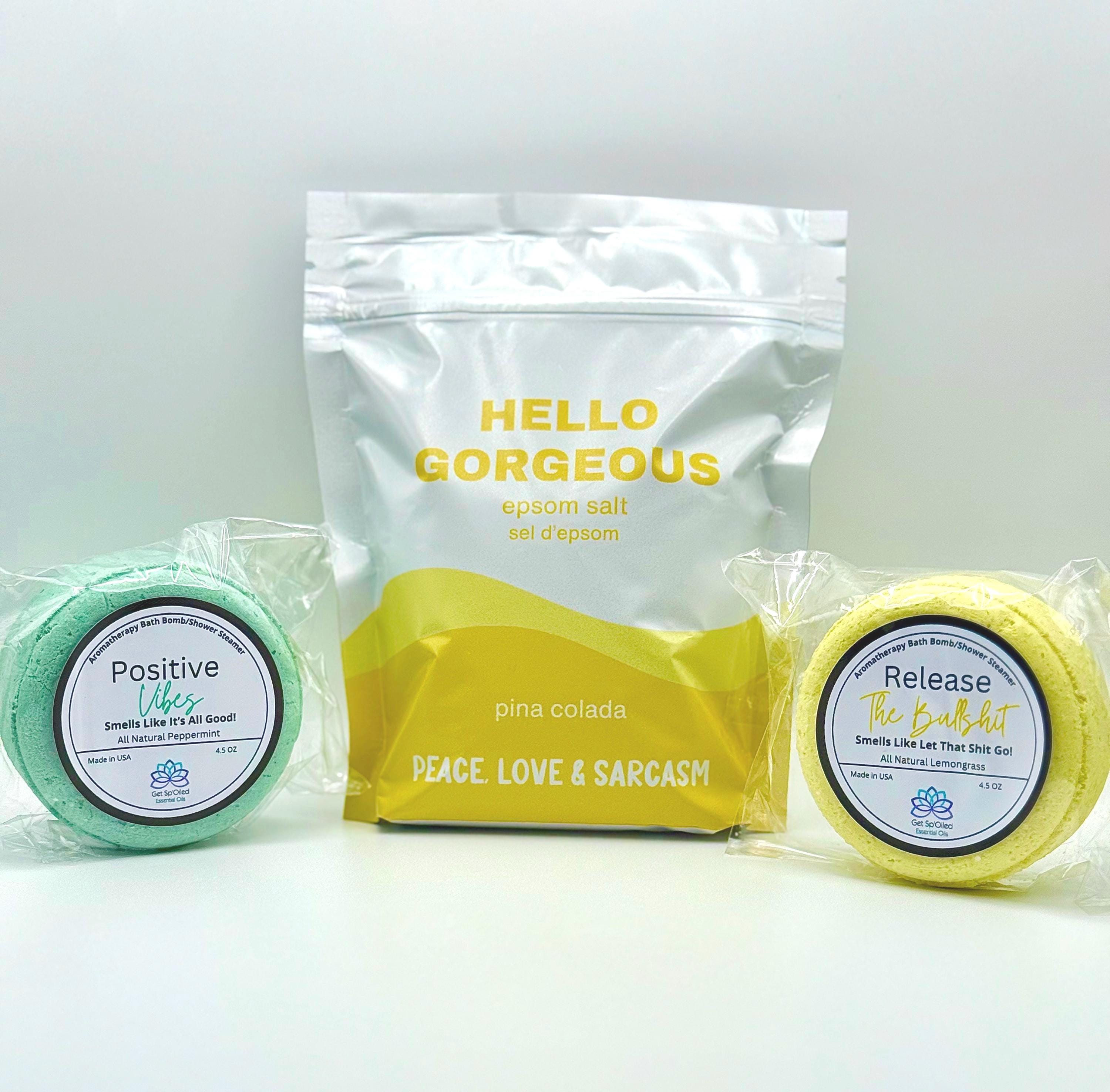 Hello Gorgeous Epsom Salt Soak and Bath Bomb/Shower Steamer Gift Set