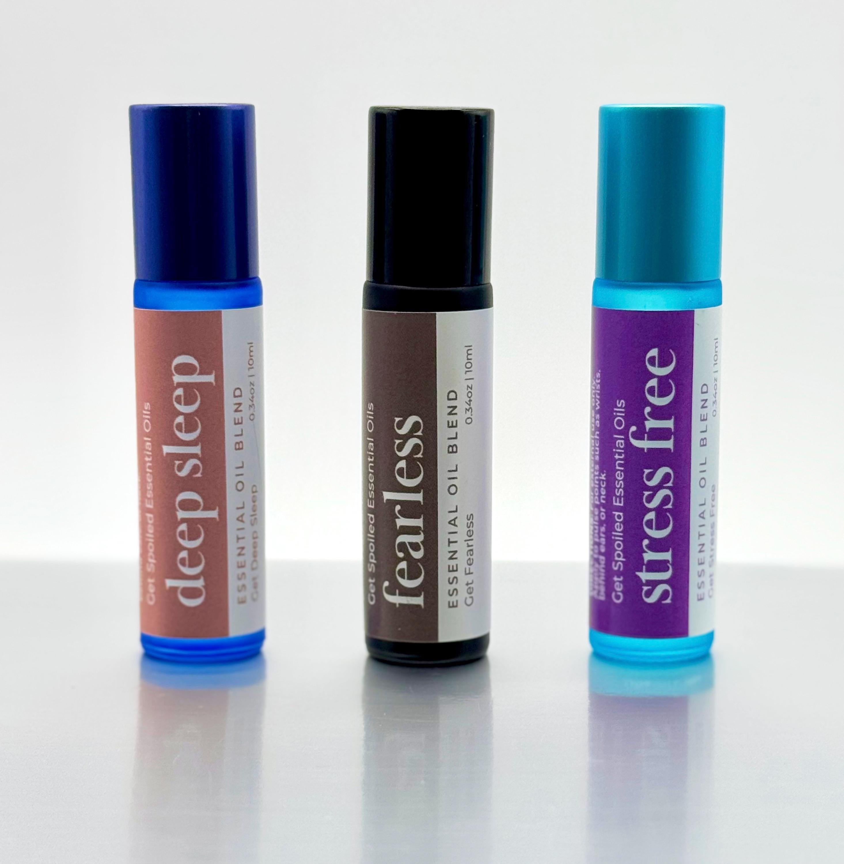 Aromatherapy Essential Oil Rollerball Trio – Stress Relief, Sleep, Confidence (10mL each)