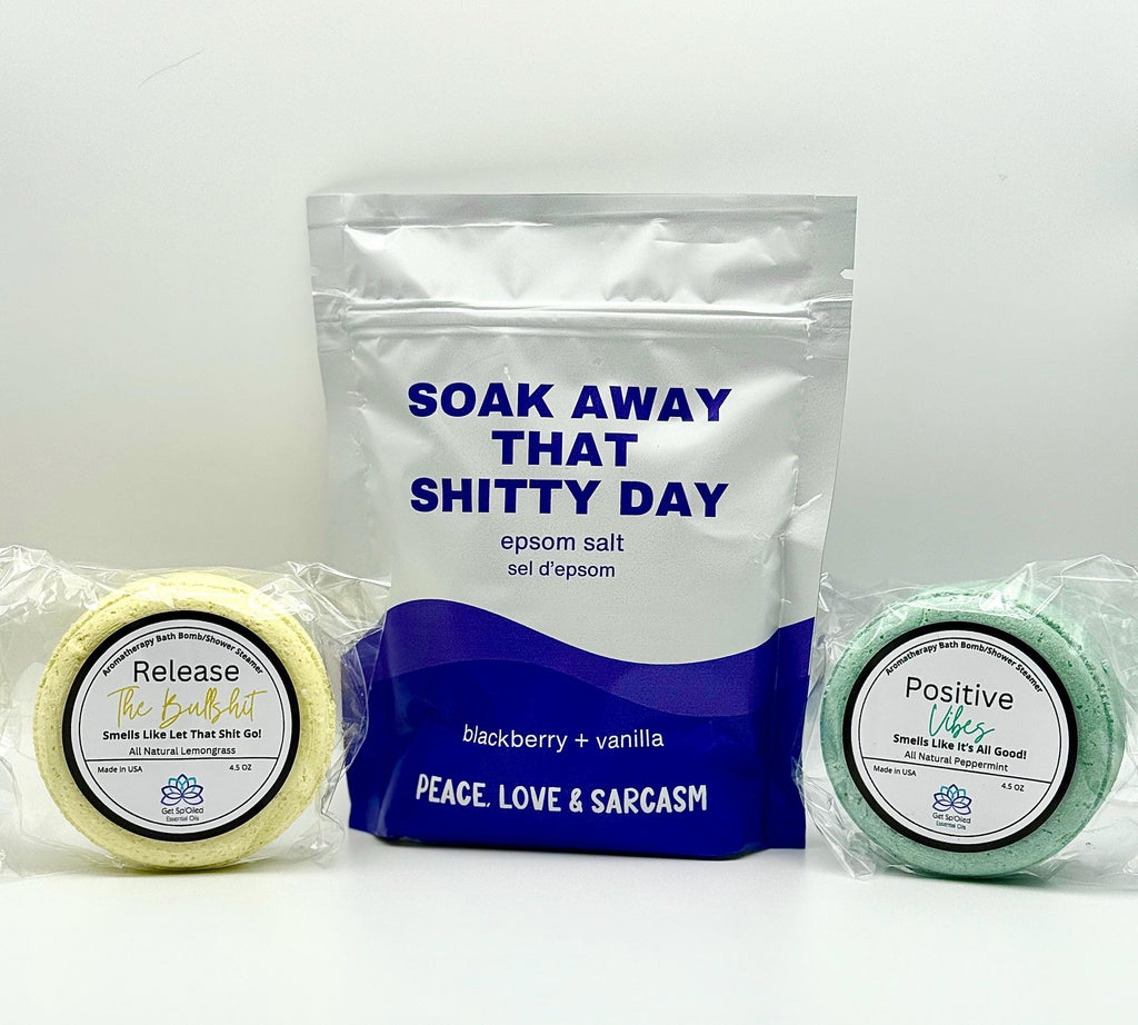 Soak Away That Shitty Day Epsom Salt Soak and Bath Bomb/Shower Steamer Gift Set