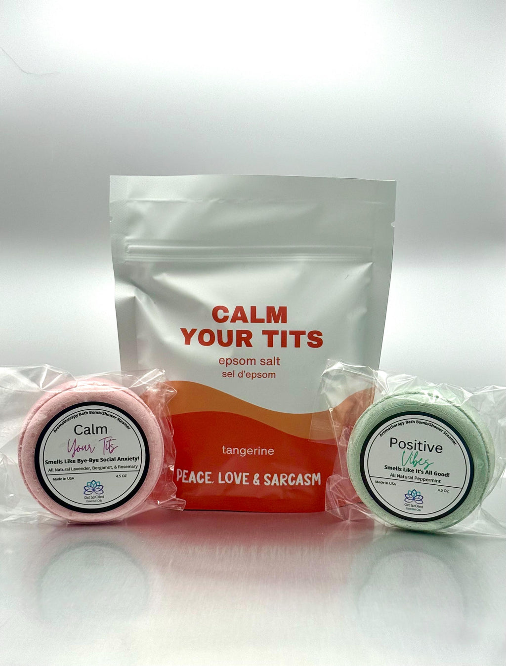 Calm Your Tits Epsom Salt Soak and Bath Bomb/Shower Steamer Gift Set