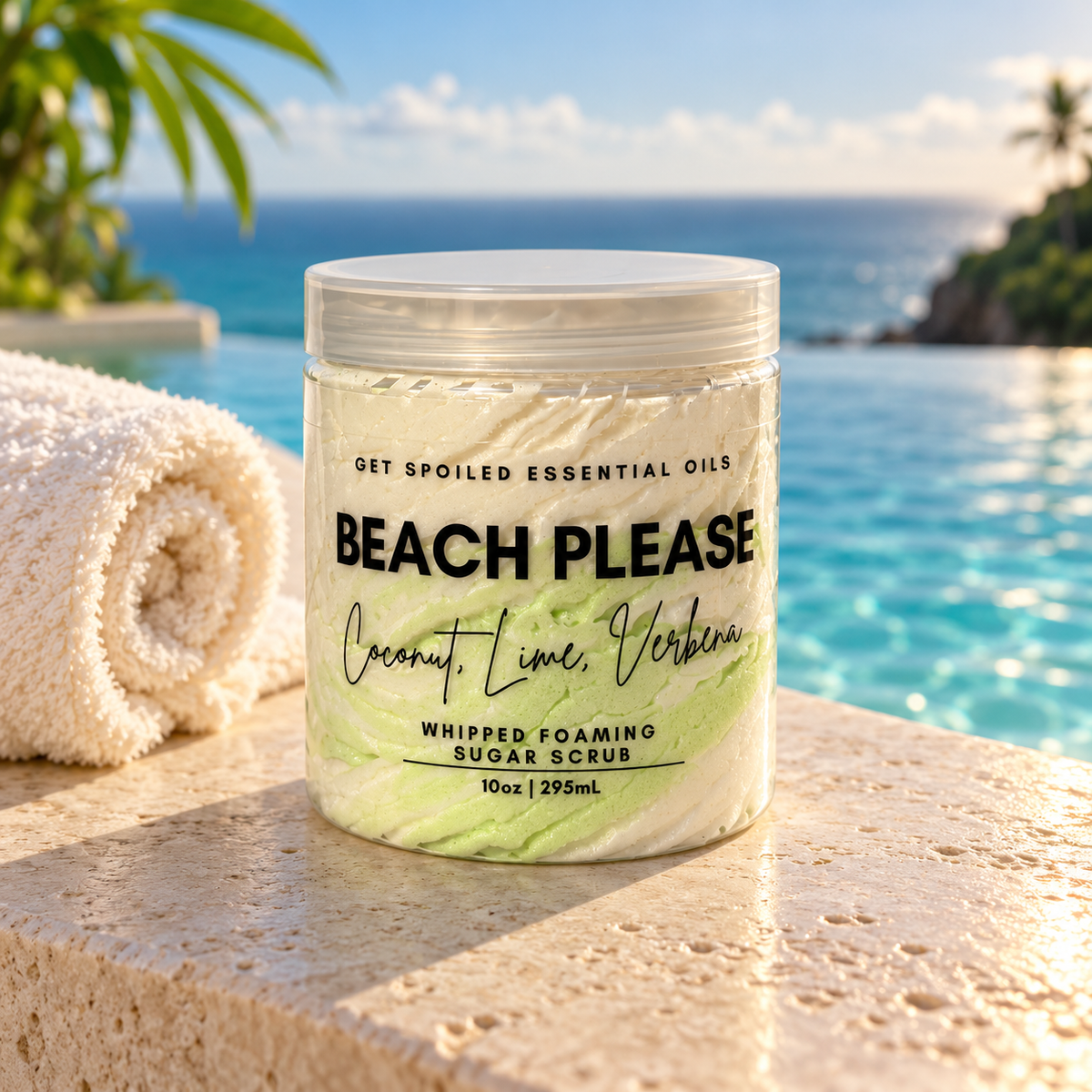 Beach Please Coconut Lime Verbena Sugar Scrub, 10oz Whipped Foaming Exfoliating Body Cleanser