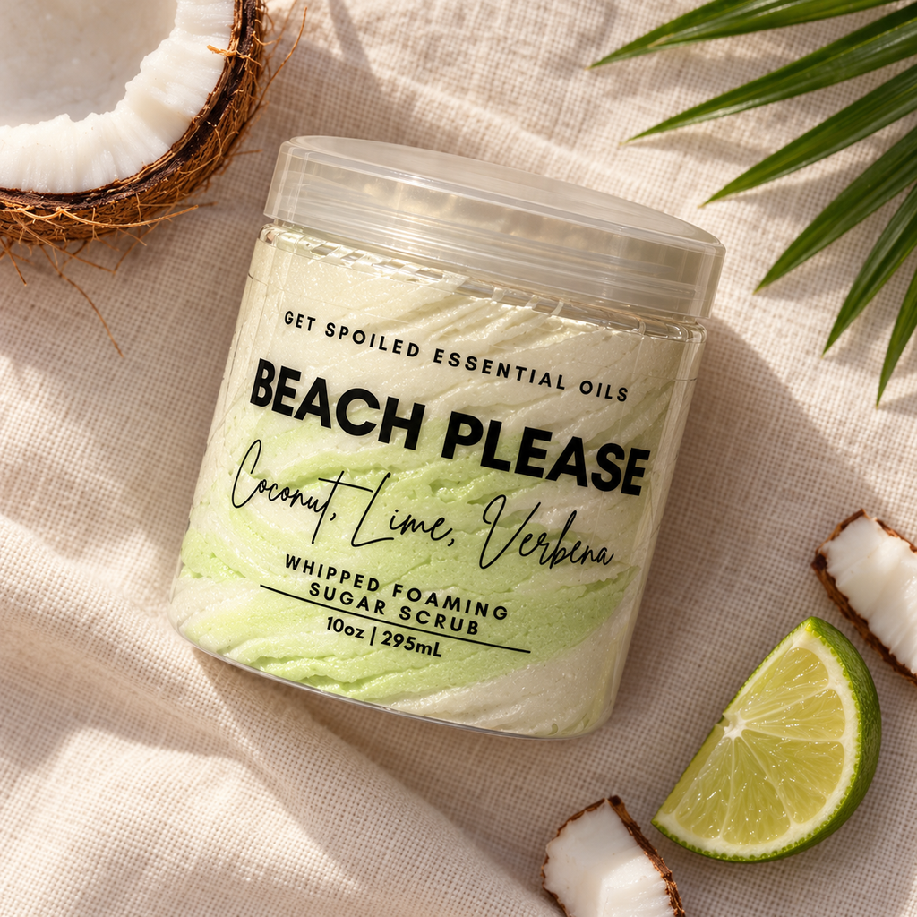 Beach Please Coconut Lime Verbena Sugar Scrub, 10oz Whipped Foaming Exfoliating Body Cleanser