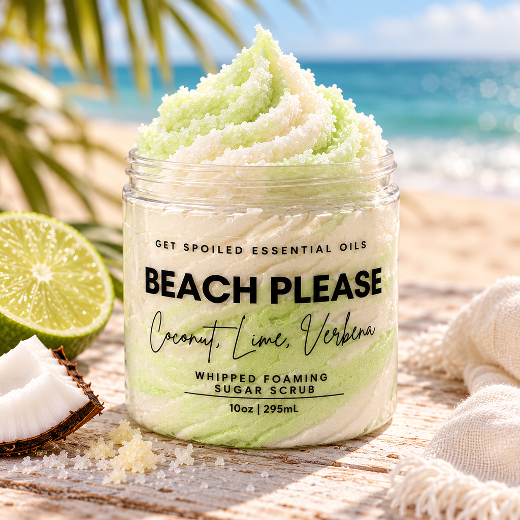 Beach Please Coconut Lime Verbena Sugar Scrub, 10oz Whipped Foaming Exfoliating Body Cleanser
