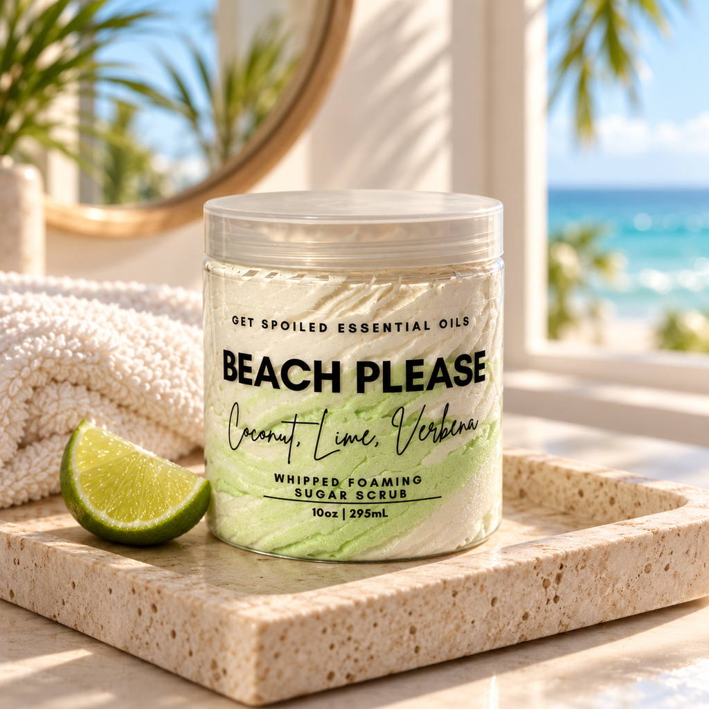 Beach Please Coconut Lime Verbena Sugar Scrub, 10oz Whipped Foaming Exfoliating Body Cleanser