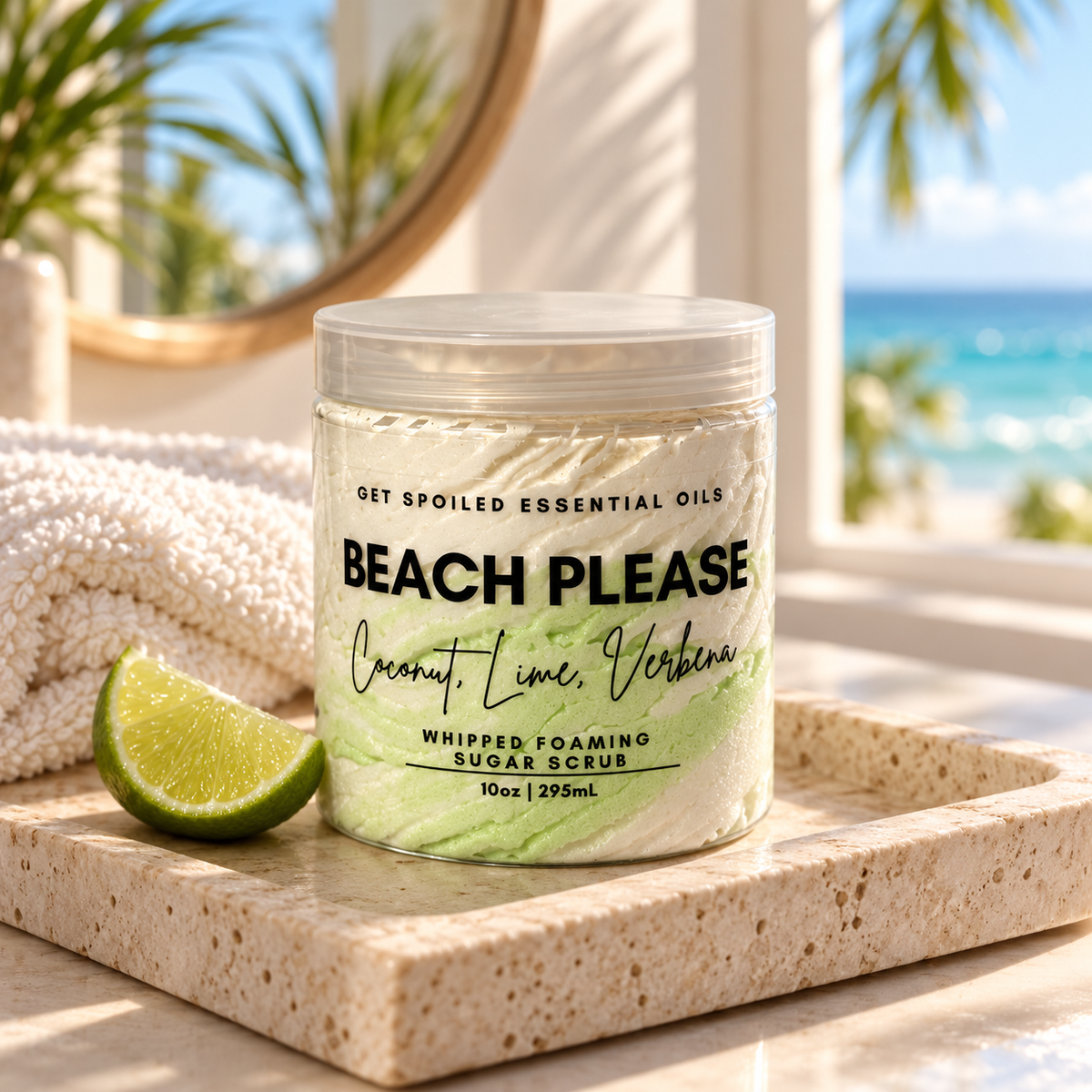 Beach Please Coconut Lime Verbena Sugar Scrub, 10oz Whipped Foaming Exfoliating Body Cleanser