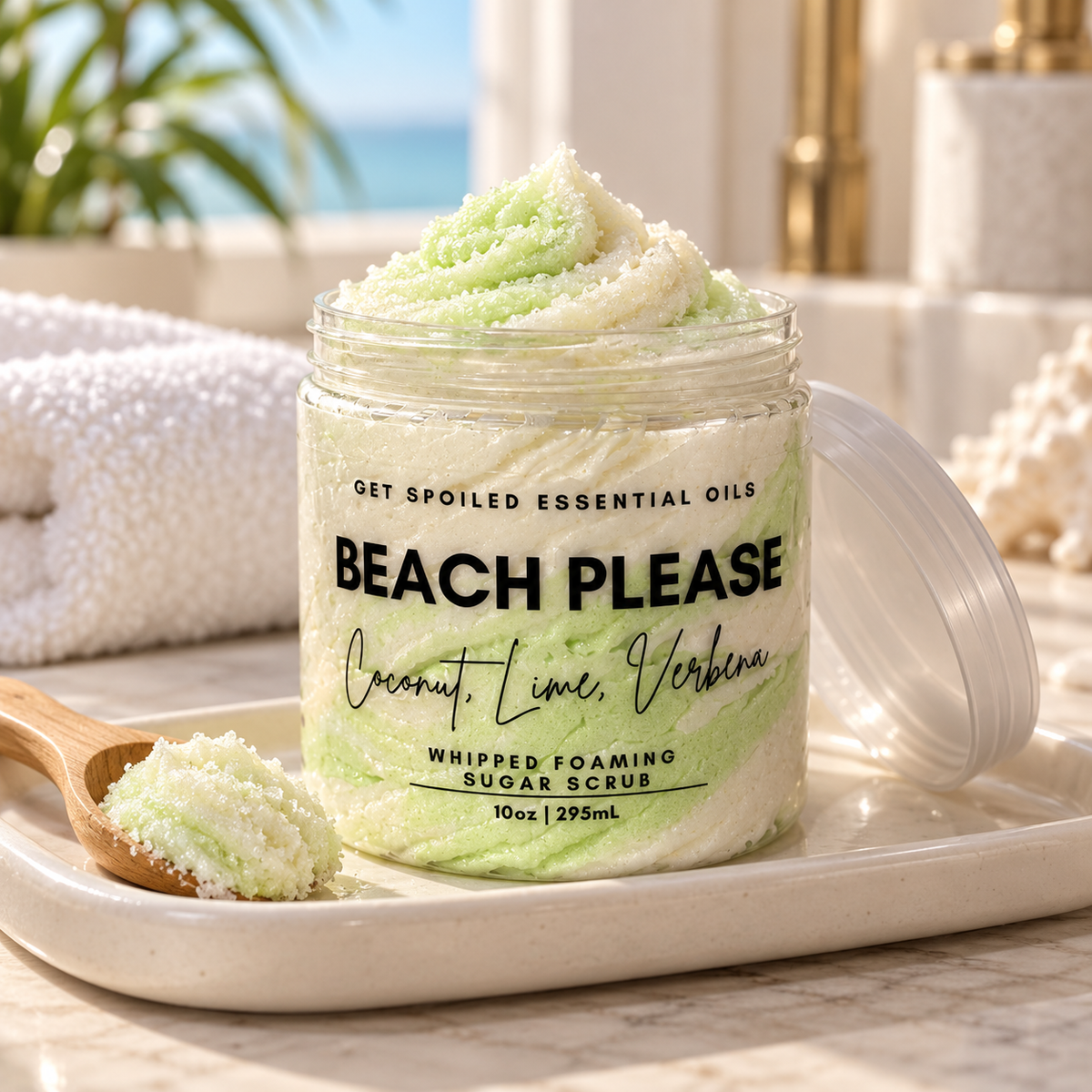 Beach Please Coconut Lime Verbena Sugar Scrub, 10oz Whipped Foaming Exfoliating Body Cleanser