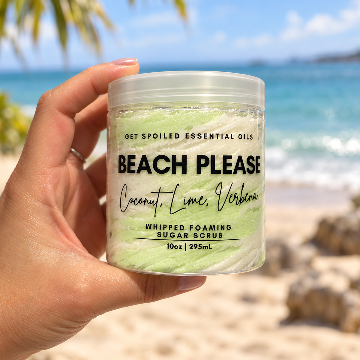 Beach Please Coconut Lime Verbena Sugar Scrub, 10oz Whipped Foaming Exfoliating Body Cleanser