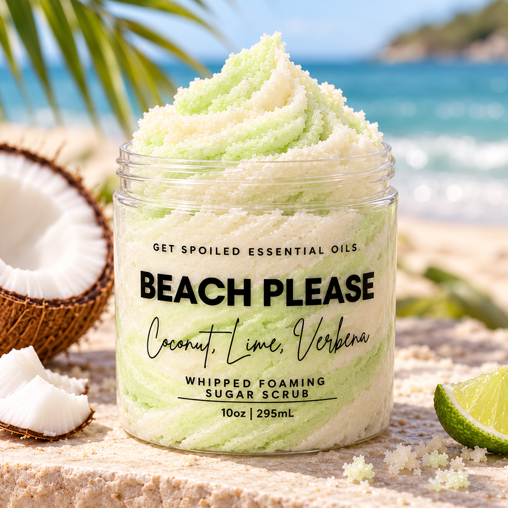 Beach Please Coconut Lime Verbena Sugar Scrub, 10oz Whipped Foaming Exfoliating Body Cleanser