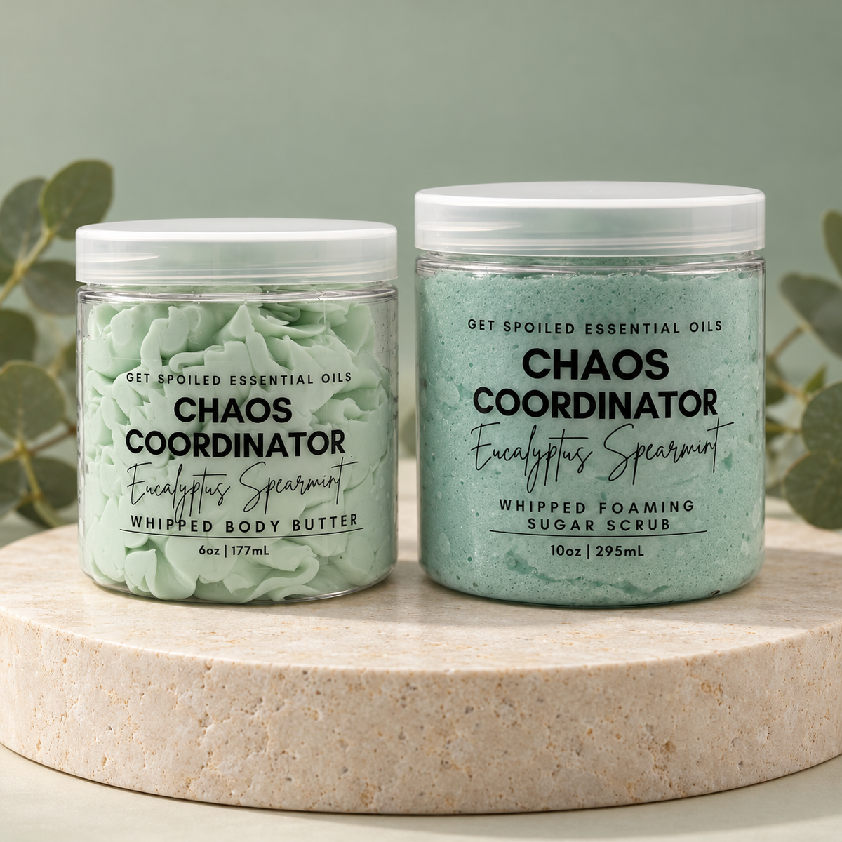 Chaos Coordinator Self Care Duo, Eucalyptus Spearmint Sugar Scrub and Body Butter Gift Set