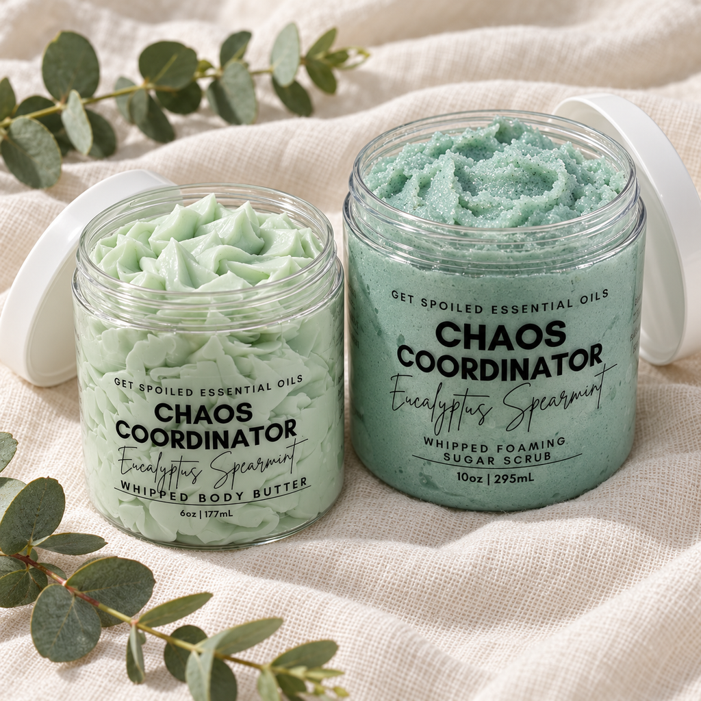 Chaos Coordinator Self Care Duo, Eucalyptus Spearmint Sugar Scrub and Body Butter Gift Set