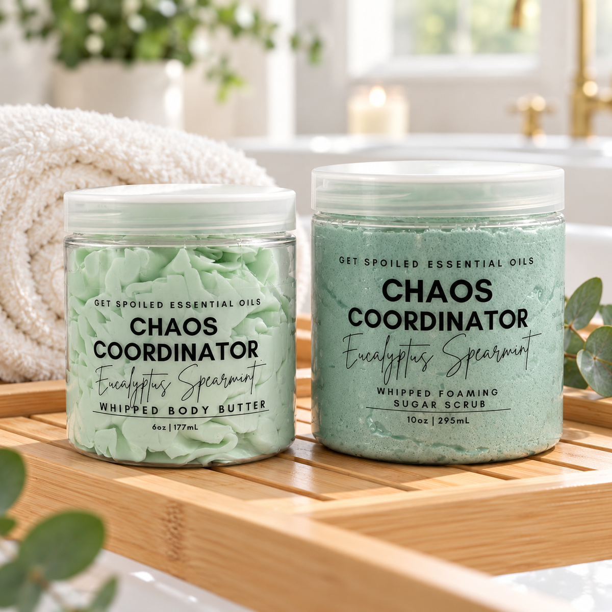 Chaos Coordinator Self Care Duo, Eucalyptus Spearmint Sugar Scrub and Body Butter Gift Set