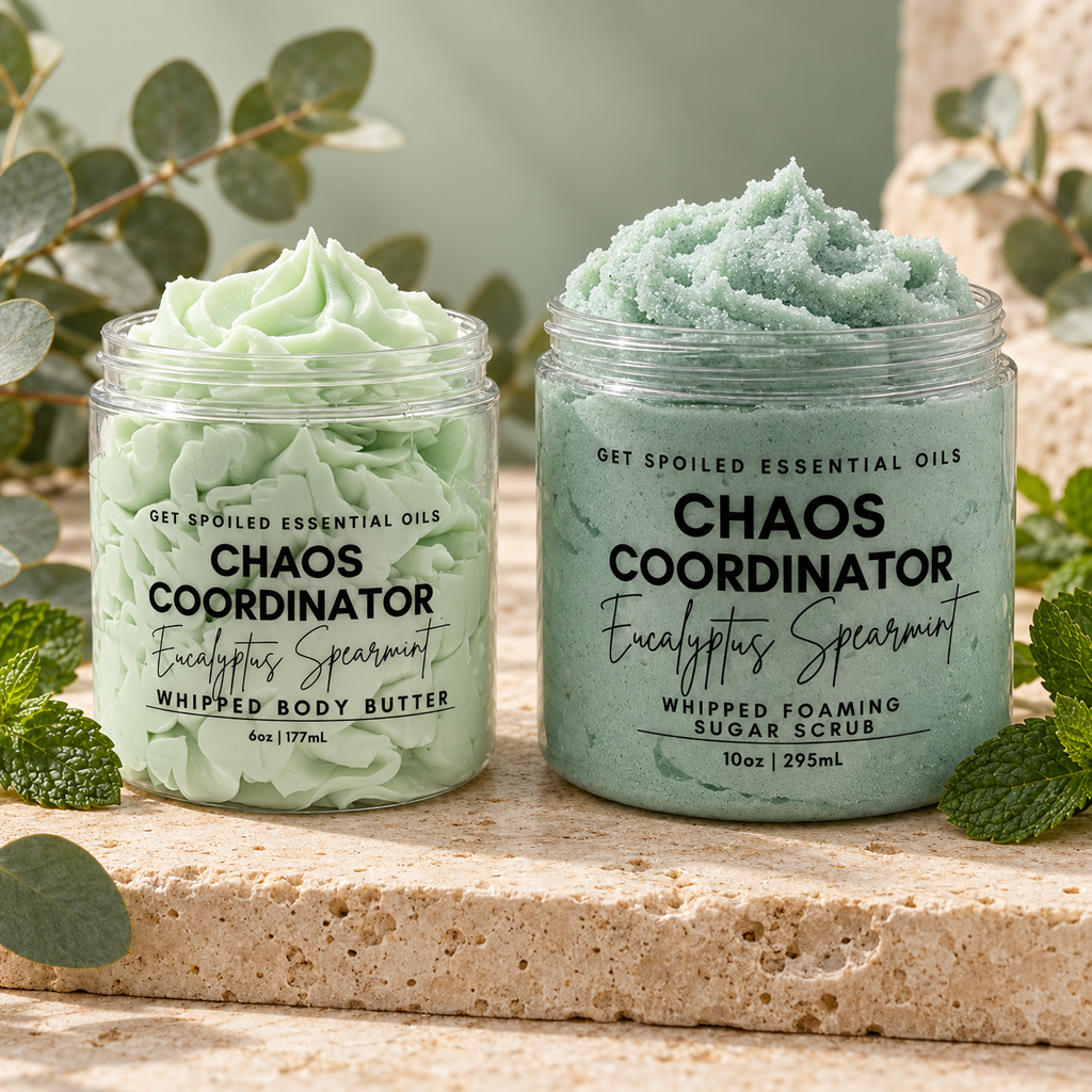 Chaos Coordinator Self Care Duo, Eucalyptus Spearmint Sugar Scrub and Body Butter Gift Set