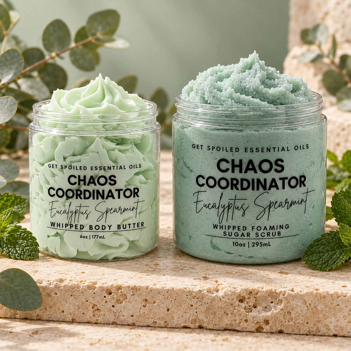 Chaos Coordinator Self Care Duo, Eucalyptus Spearmint Sugar Scrub and Body Butter Gift Set