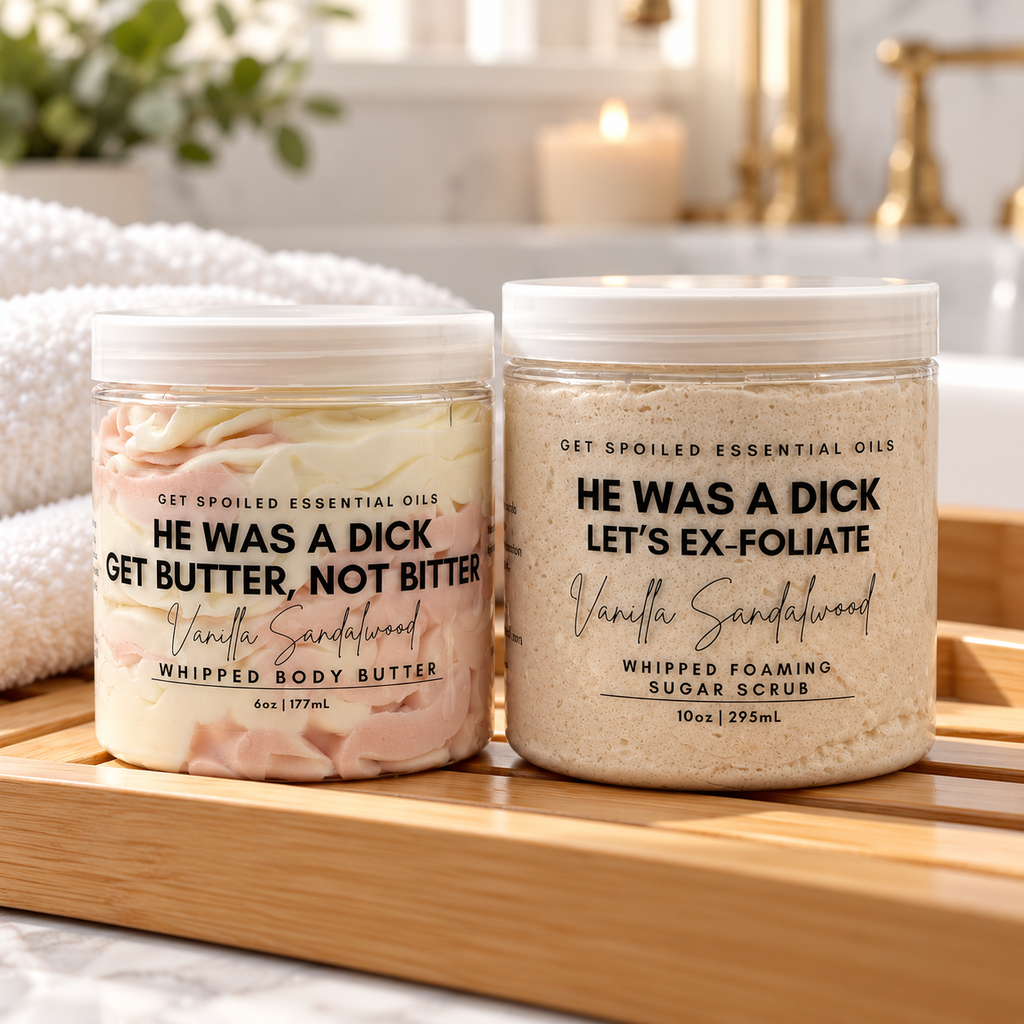 He Was A Dick Vanilla Sandalwood Sugar Scrub and Body Butter Gift Set