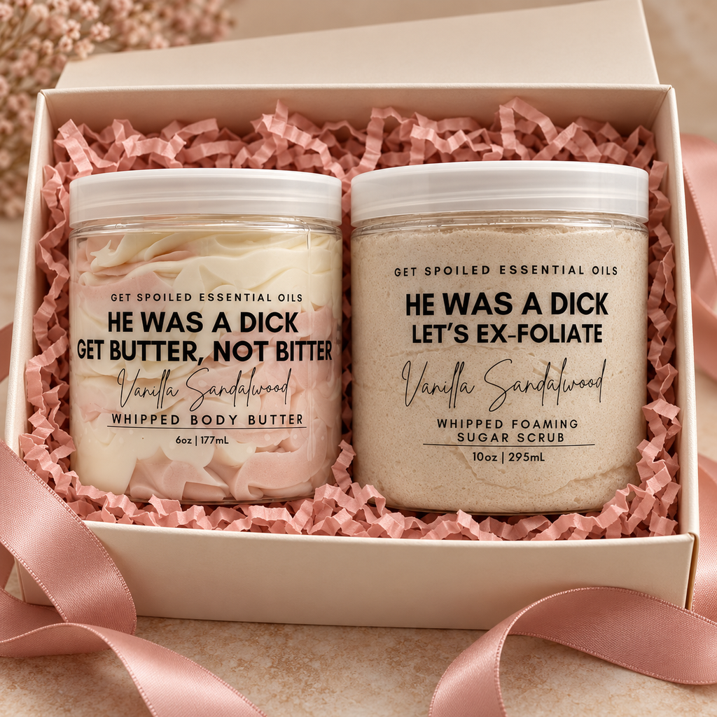 He Was A Dick Vanilla Sandalwood Sugar Scrub and Body Butter Gift Set