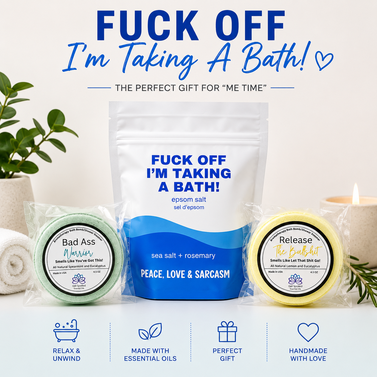 F Off I’m Taking Bath Epsom Salt - Bath Bomb/Shower Steamer Gift Set