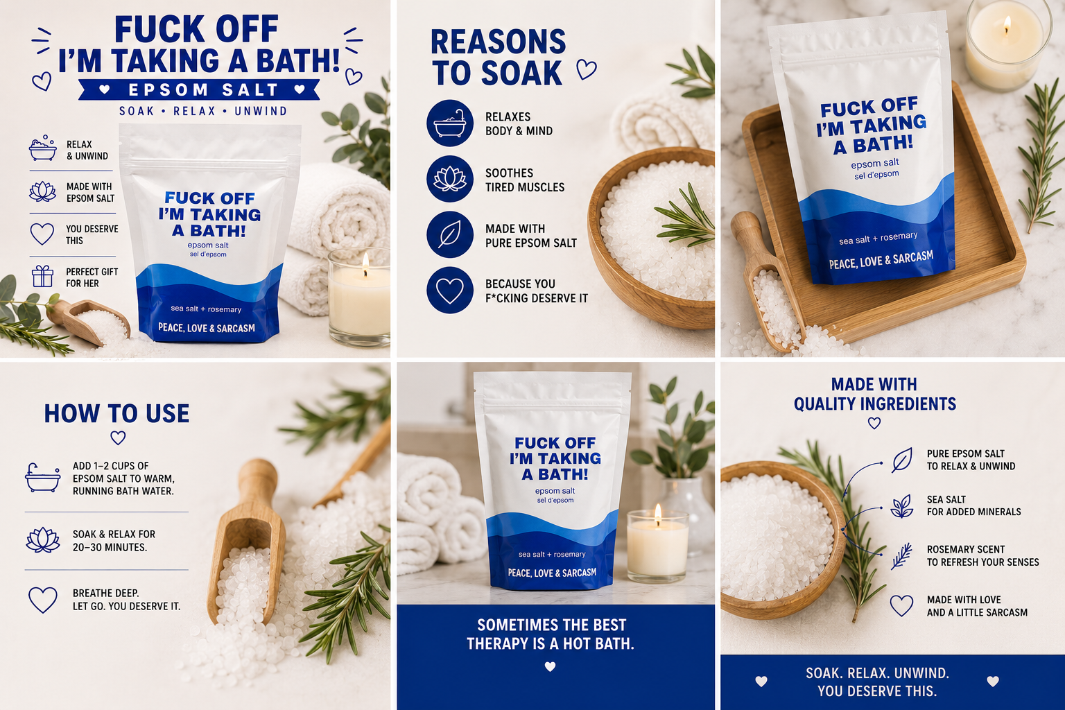 Less Murdery Epsom Salt Soak – Funny Self-Care Bath Gift - Blueberry Bliss Scented