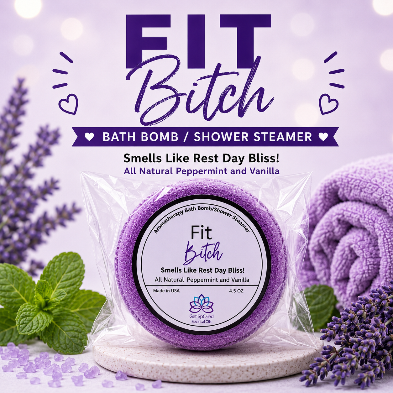 Fit Bitch Bath Bomb & Shower Steamer – Peppermint Vanilla | Muscle Recovery, Post Workout & Funny Self Care Gift