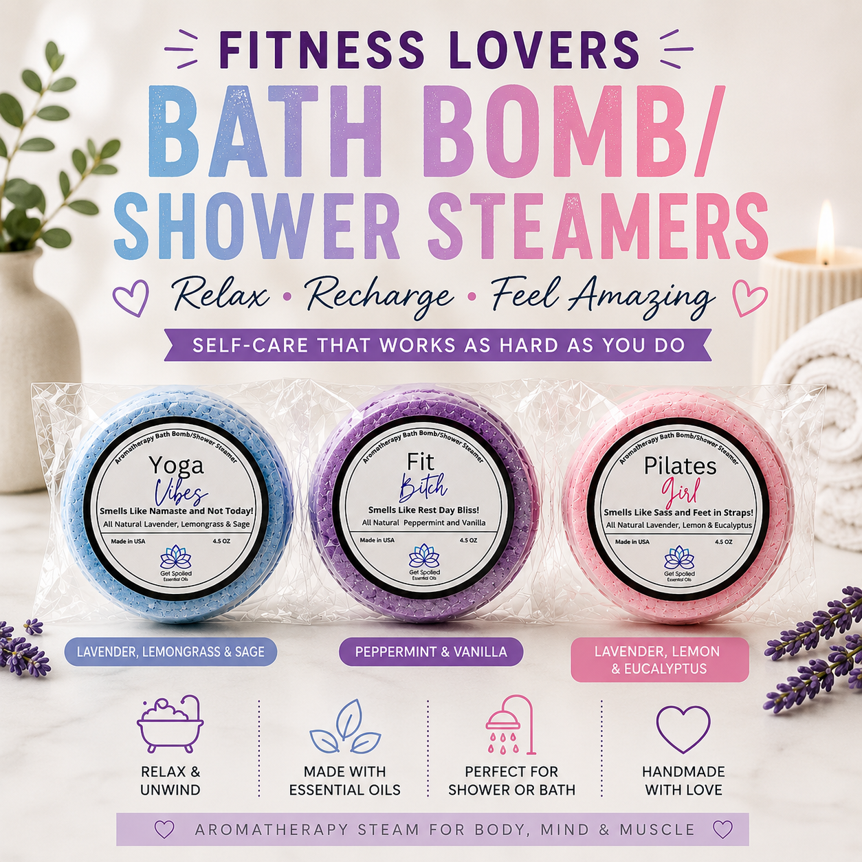 Fitness Lovers Aromatherapy Bath Bomb & Shower Steamer Gift Set