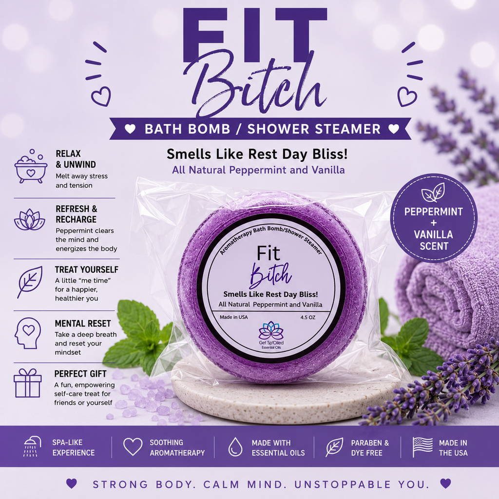 Fit Bitch Bath Bomb & Shower Steamer – Peppermint Vanilla | Muscle Recovery, Post Workout & Funny Self Care Gift