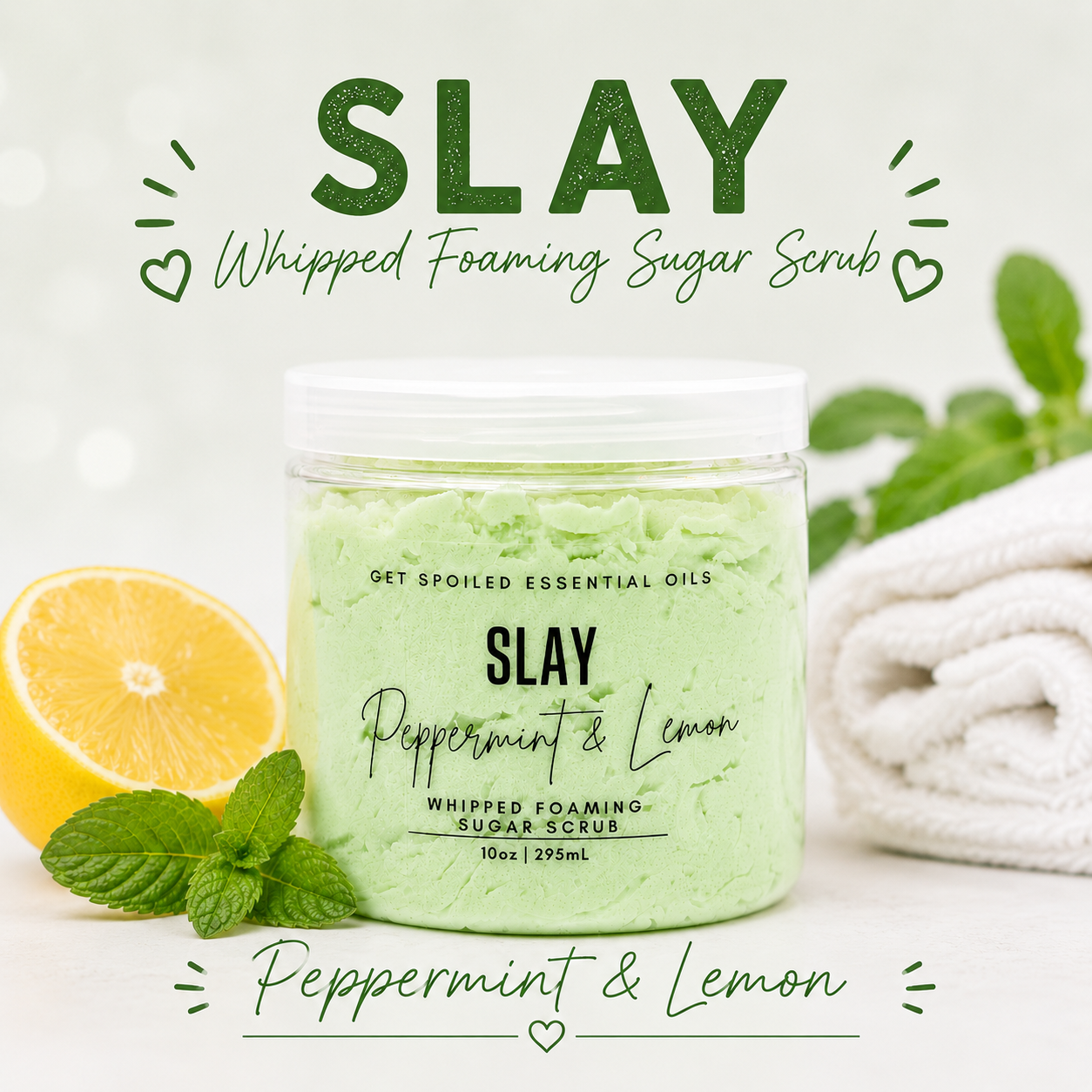 Slay Mint & Lemon Whipped Sugar Scrub – Exfoliating Foaming Body Scrub