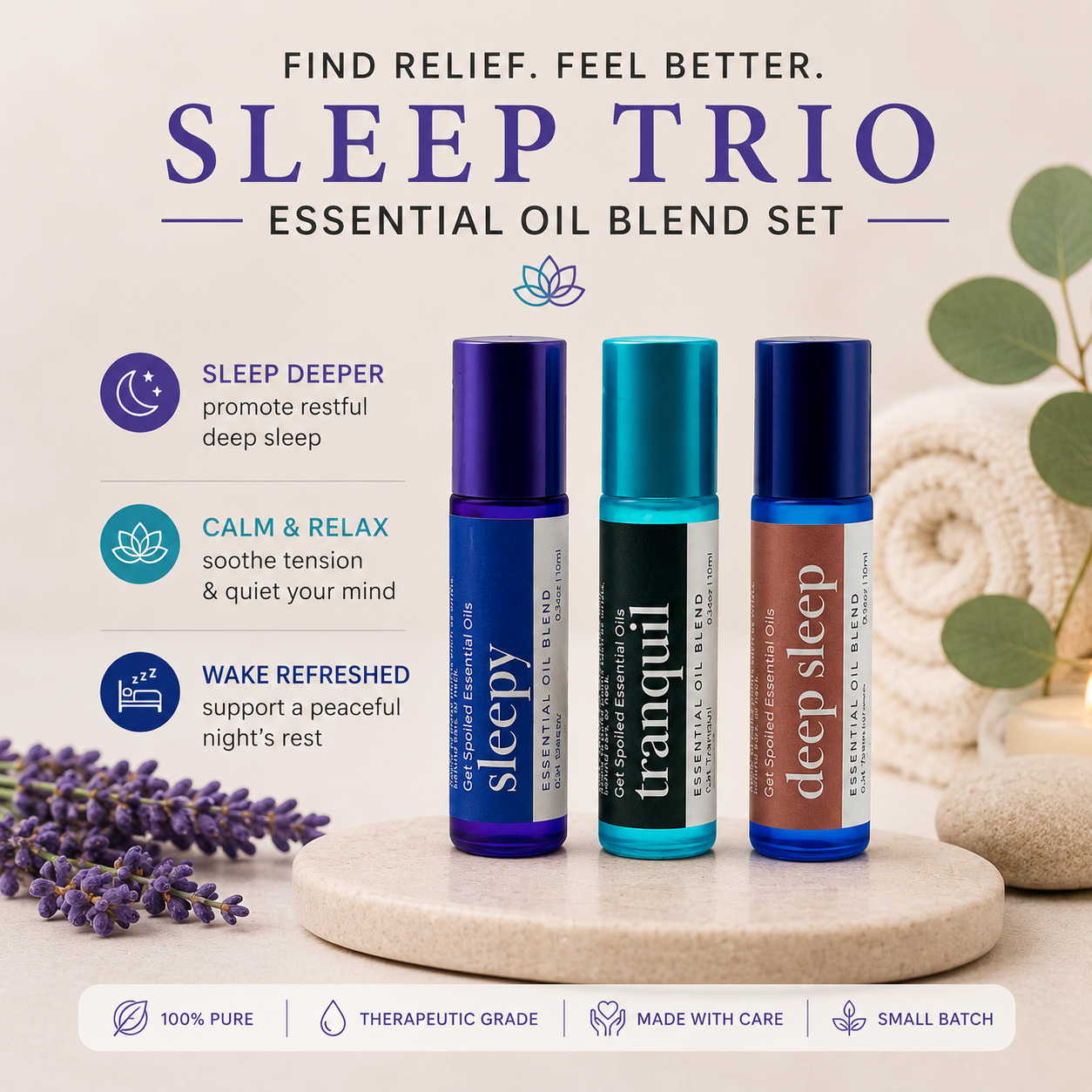 Sleep Essential Oil Roll On Trio, Relaxation Self-care, Aromatherapy Gift Set