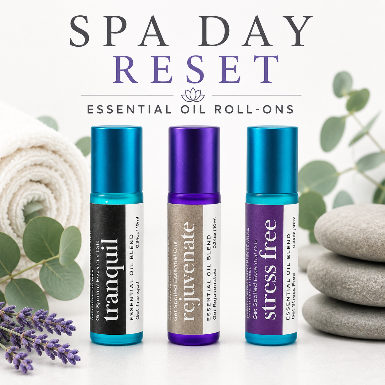 Spa Reset Essential Oil Roll On Trio, Relaxation Self-care, Aromatherapy Gift Set