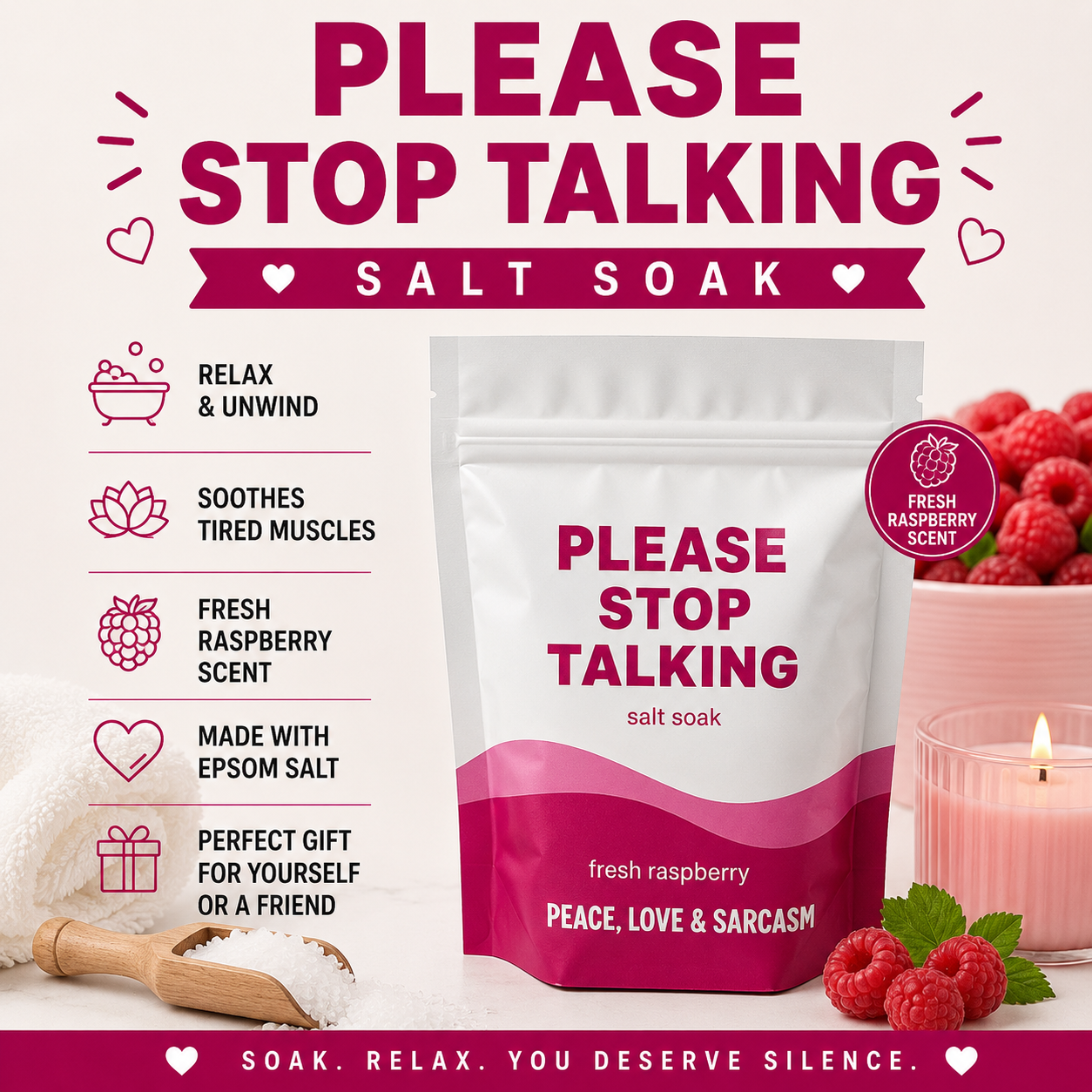 Please Stop Talking Epsom Salt Bath Soak – Funny Self-Care Gift