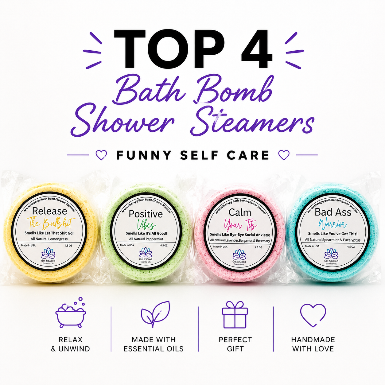 Funny Bath Bomb/Shower Steamer Set, Self-Care Spa Gift