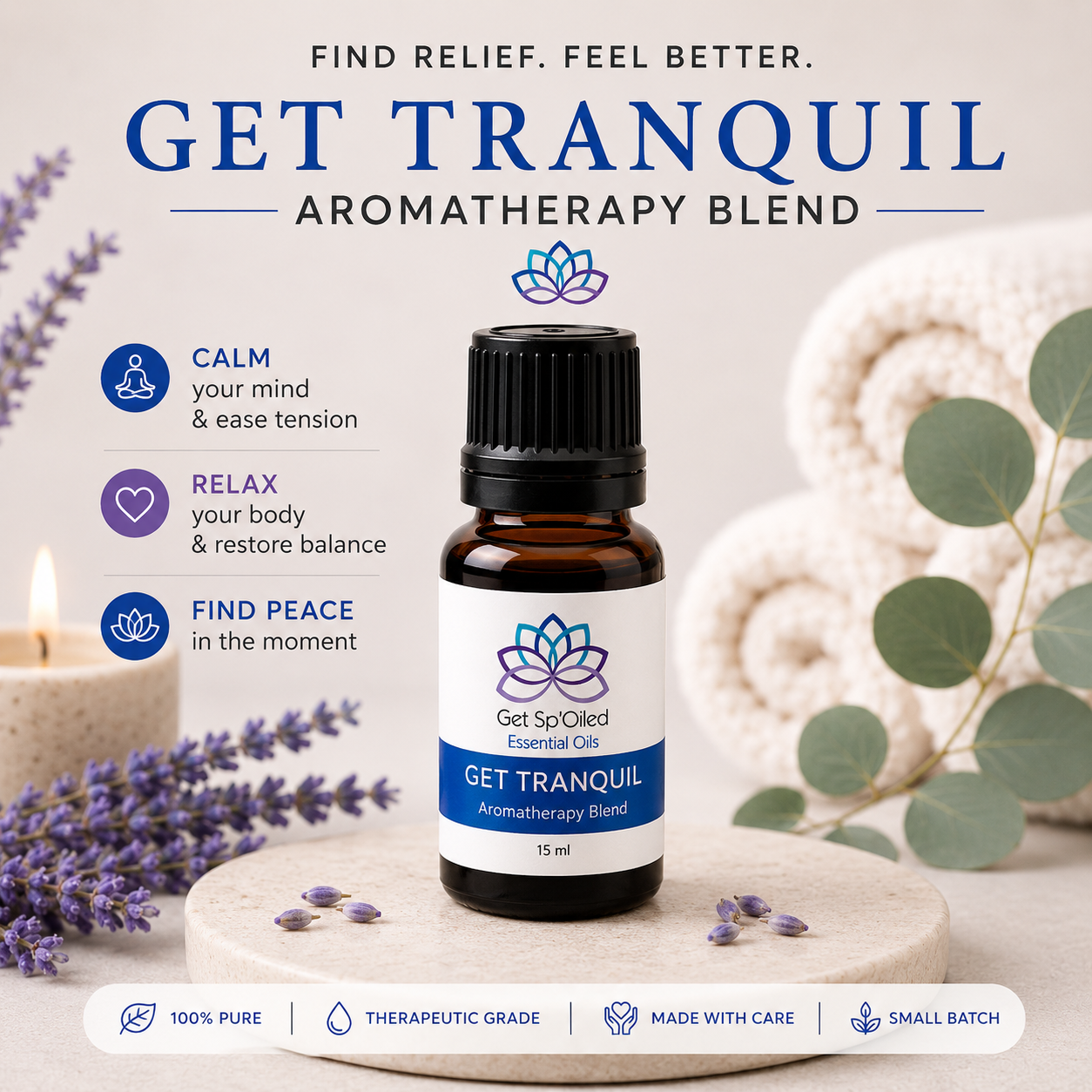 Tranquil Essential Oil Blend – Aromatherapy for Stress Relief, 15mL