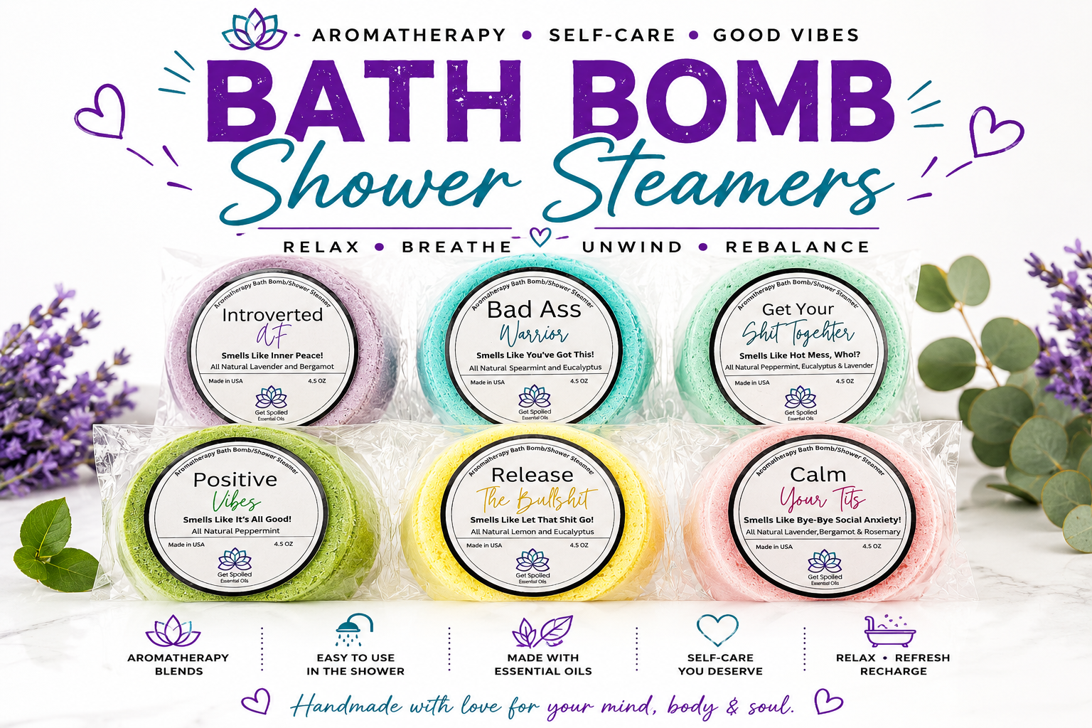 Vibe and Thrive Sassy Bath Bomb/Shower Steamer Gift Set, Funny Self Care