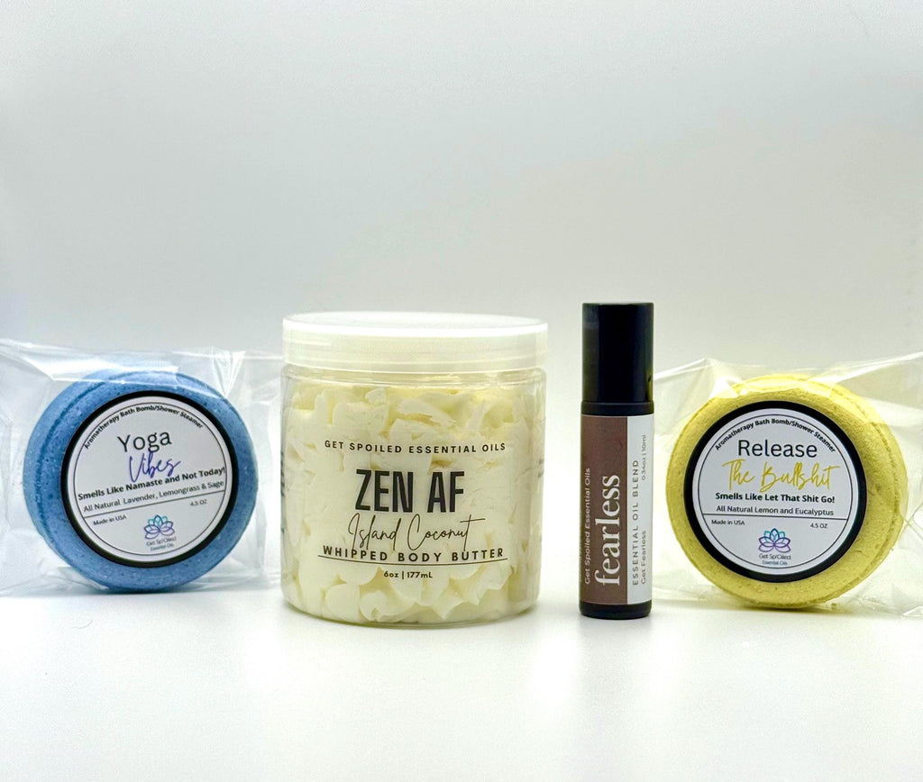 Yoga Spa Gift Set – Coconut Body Butter, Essential Oil, Bath Bombs