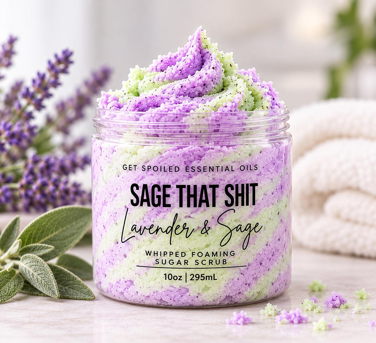 Sage That Shit Whipped Foaming Sugar Scrub – Lavender & Sage