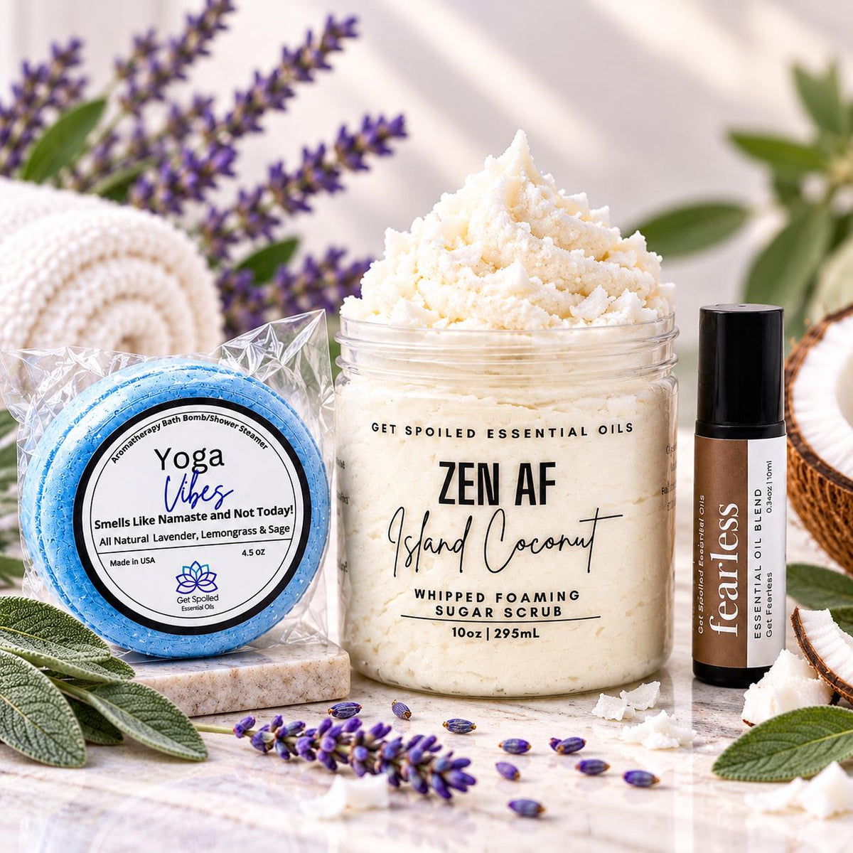 Zen AF Self-Care Gift Set – Sugar Scrub, Bath Bomb & Roll-On