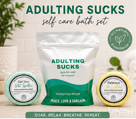 Adulting Sucks Epsom Salt Soak and Bath Bomb/Shower Steamer Gift Set