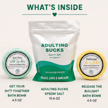 Adulting Sucks Epsom Salt Soak and Bath Bomb/Shower Steamer Gift Set