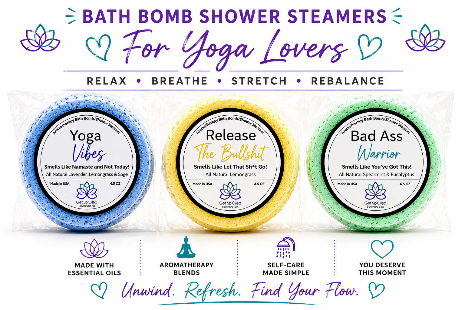 Yoga Bath Bomb & Shower Steamer Set – Aromatherapy Spa Gift